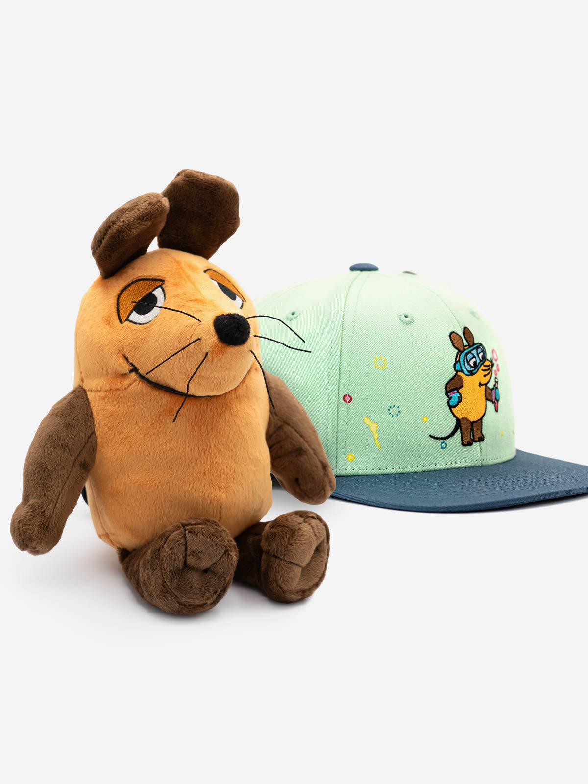 Die Maus Geschenk-Set für Kinder: Basecap Chemiker und Kuscheltier